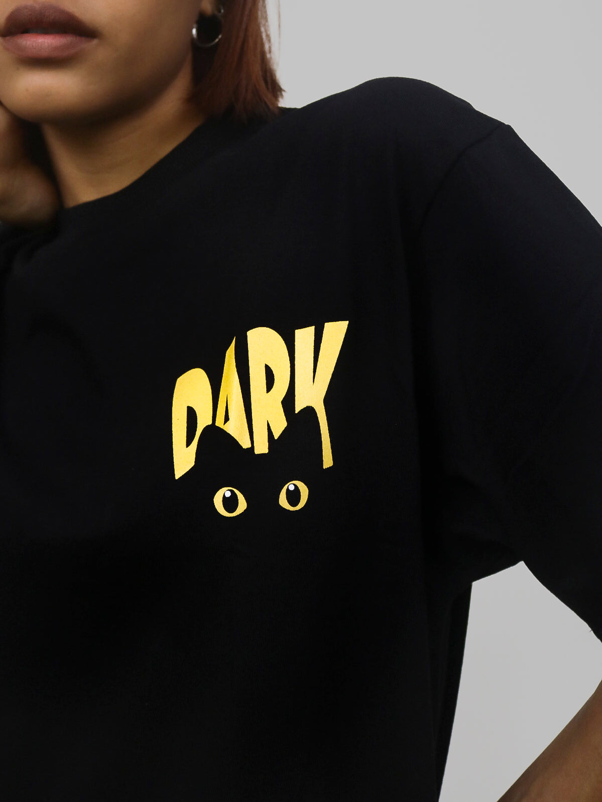 Dark Cat Oversized 100% Cotton Vantablack Printed Unisex T-Shirt