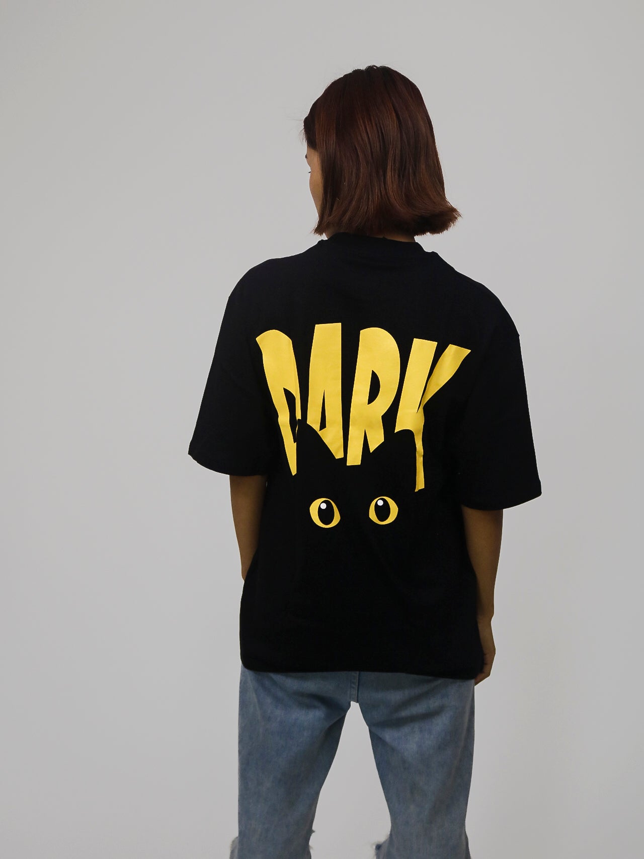 Dark Cat Oversized 100% Cotton Vantablack Printed Unisex T-Shirt