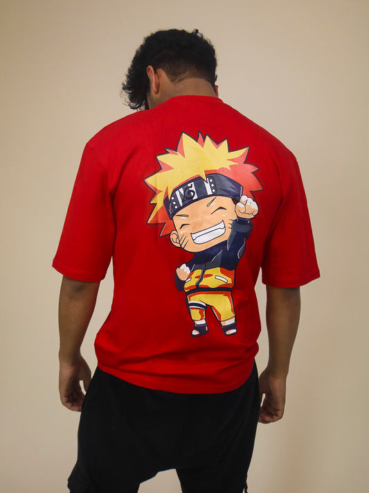 Naruto Oversized 100% Cotton Cherry Red Printed Unisex T-Shirt