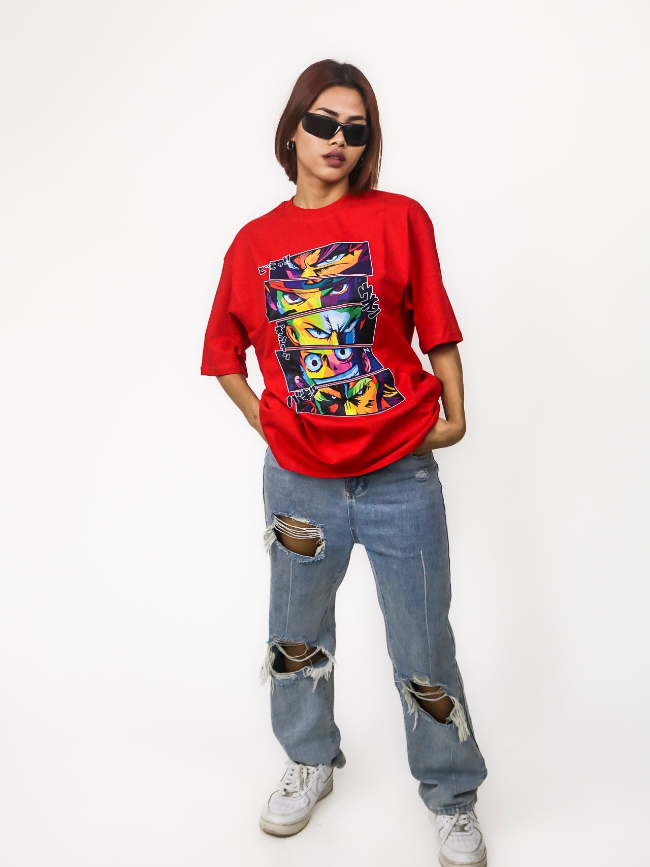 Anime Edition Oversized 100% Cotton Apple Red Printed Unisex T-Shirt