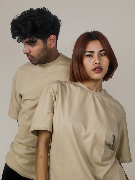 Coco-Brown Oversized 100% Cotton Solid Unisex T-Shirt