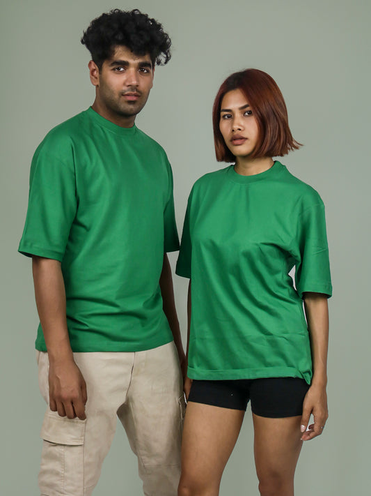 Emerald Green Oversized 100% Cotton Solid Unisex T-Shirt