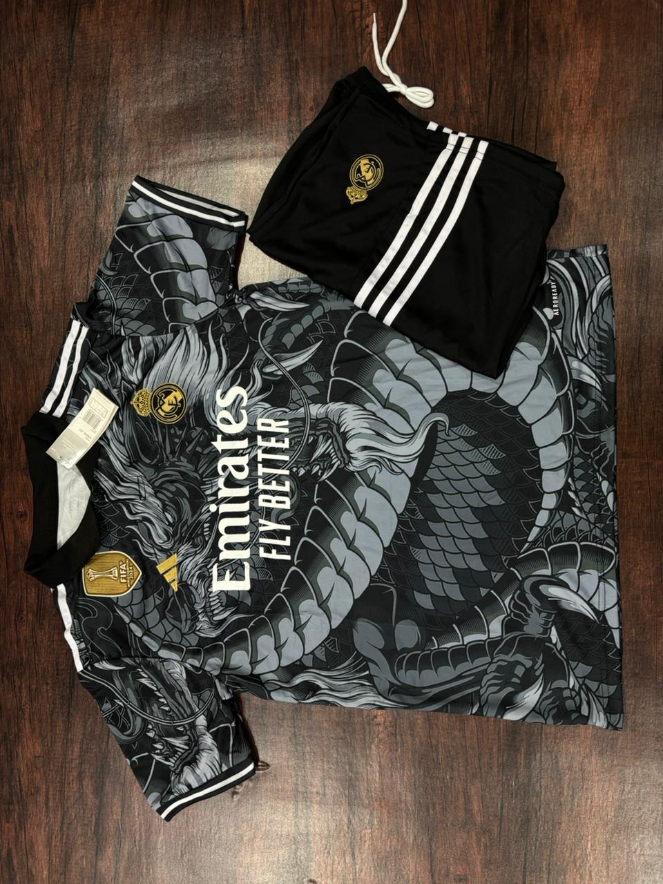 Real Madrid Black Dragon 2024 Edition Jersey with Shorts
