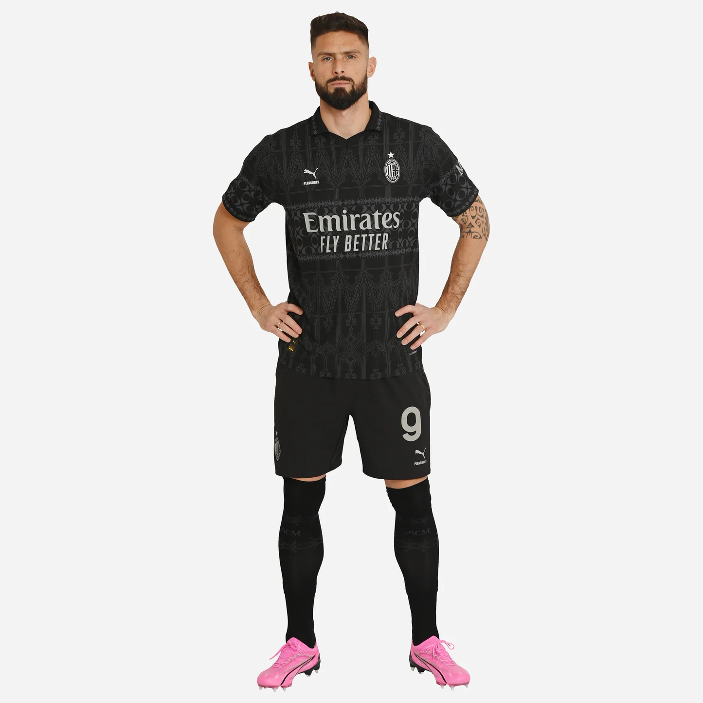 Authentic Jersey AC MILAN X PLEASURES 2023/24 – Dark Version with Shorts