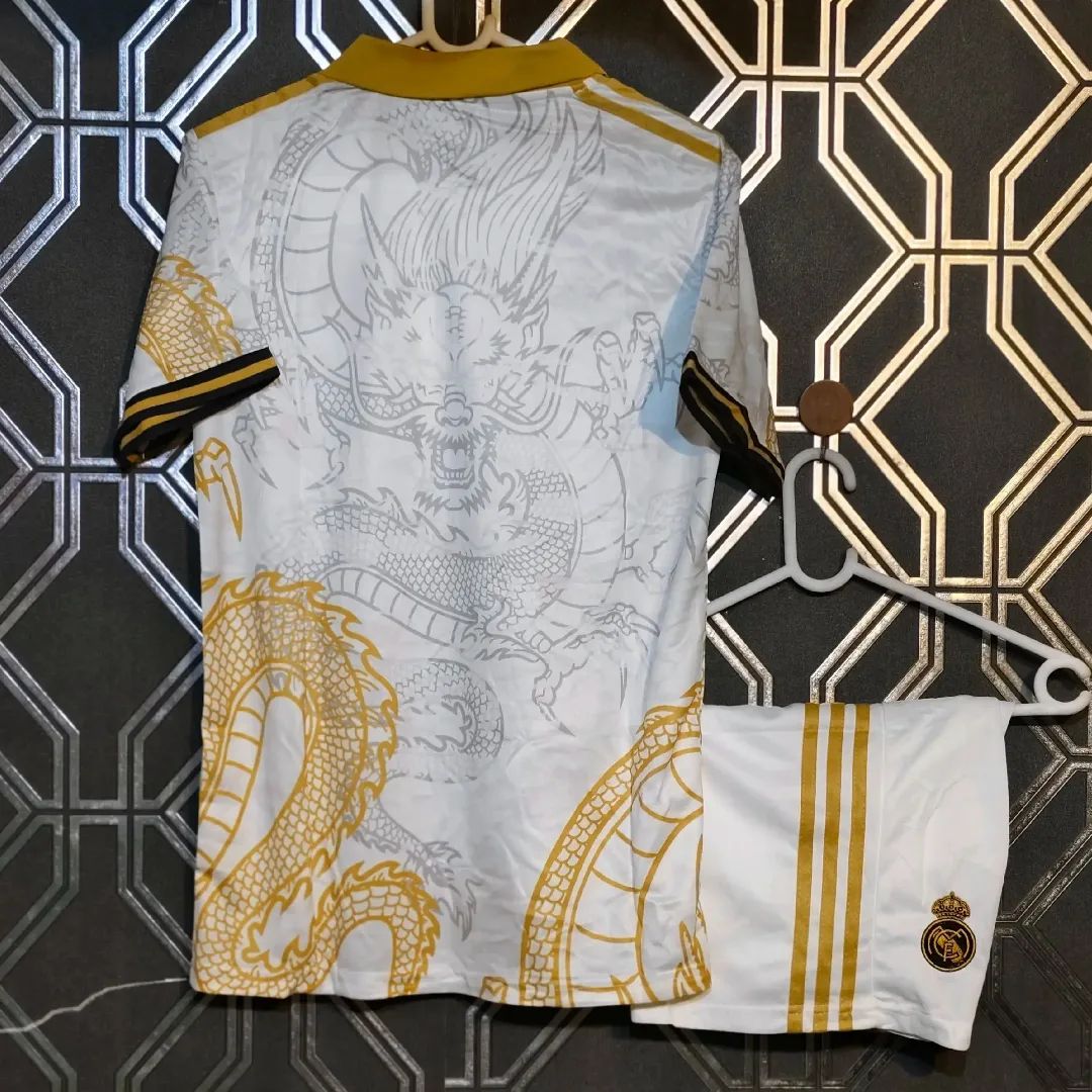 Real Madrid Dragon Edition Golden & White 24-25 Jersey with Shorts