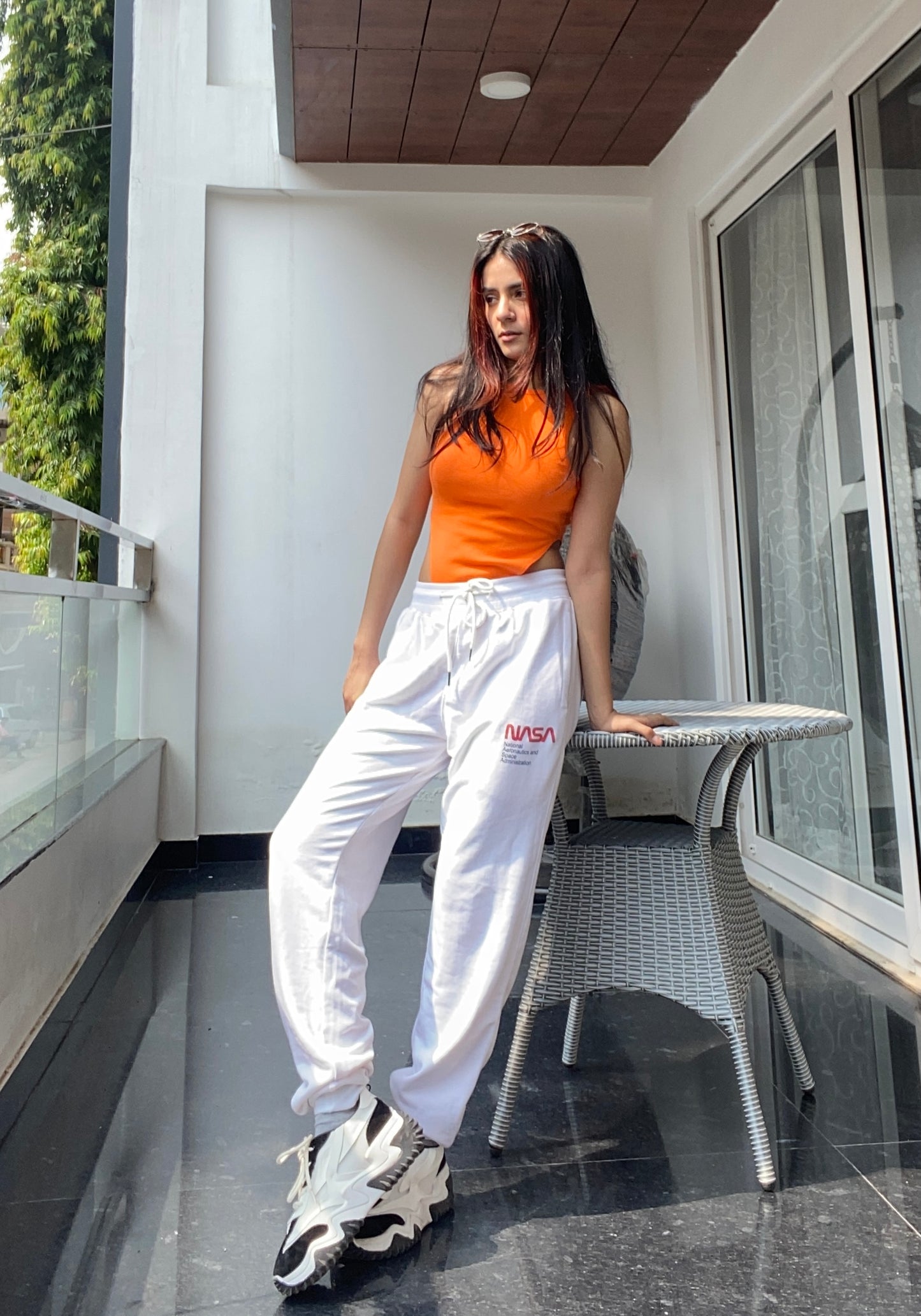 NASA Ribbed Vanilla White Unisex Cotton Sweatpants