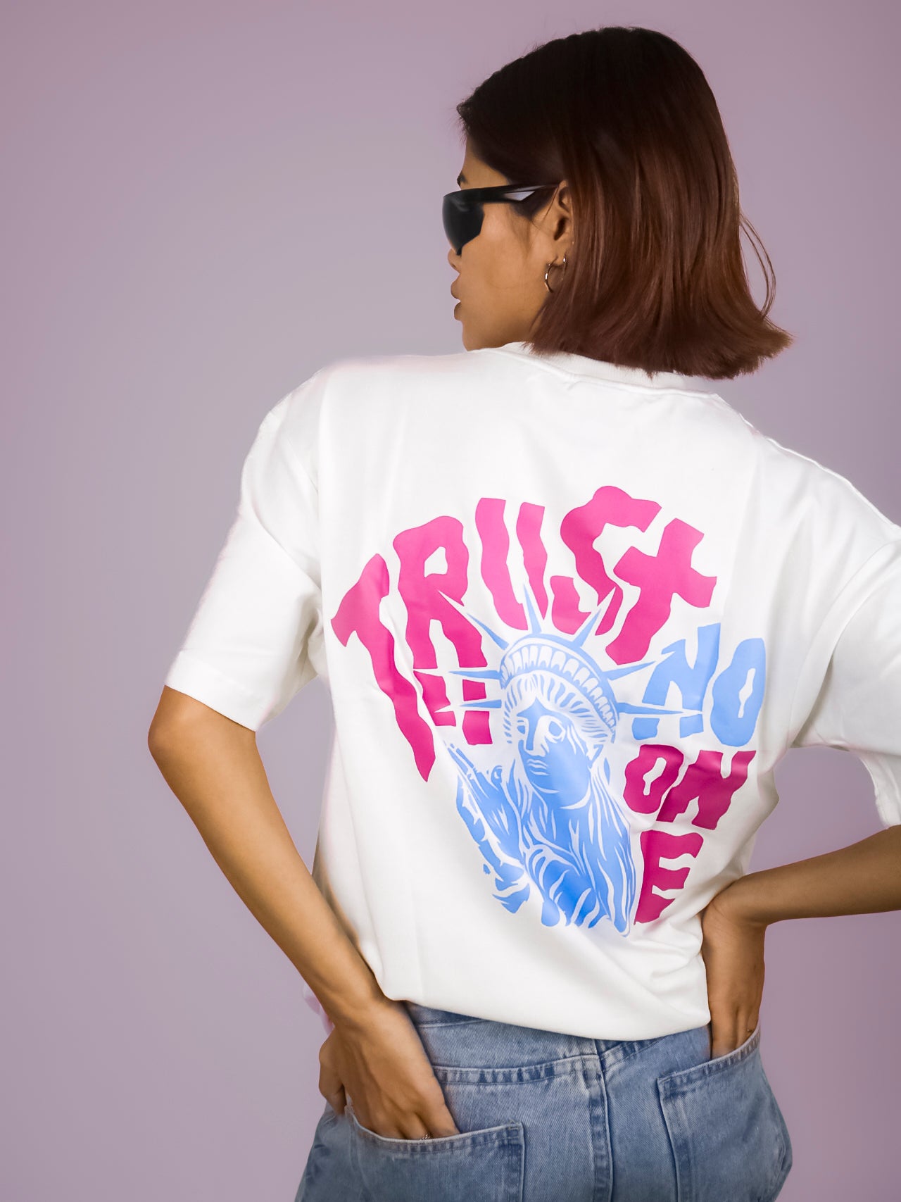 Trust No One Oversized 100% Cotton Pearl White Printed Unisex T-Shirt