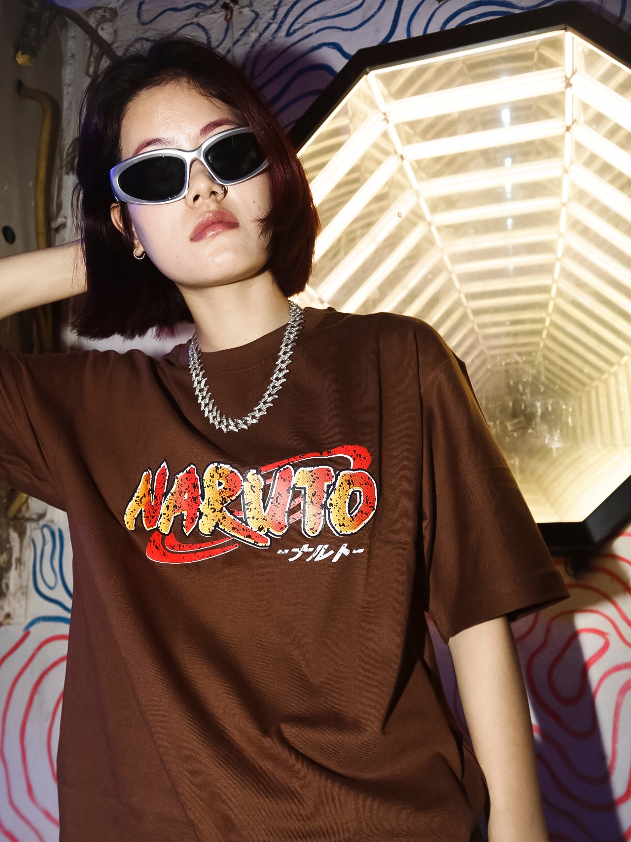 Naruto Oversized 100% Cotton Mocha Brown Printed Unisex T-Shirt