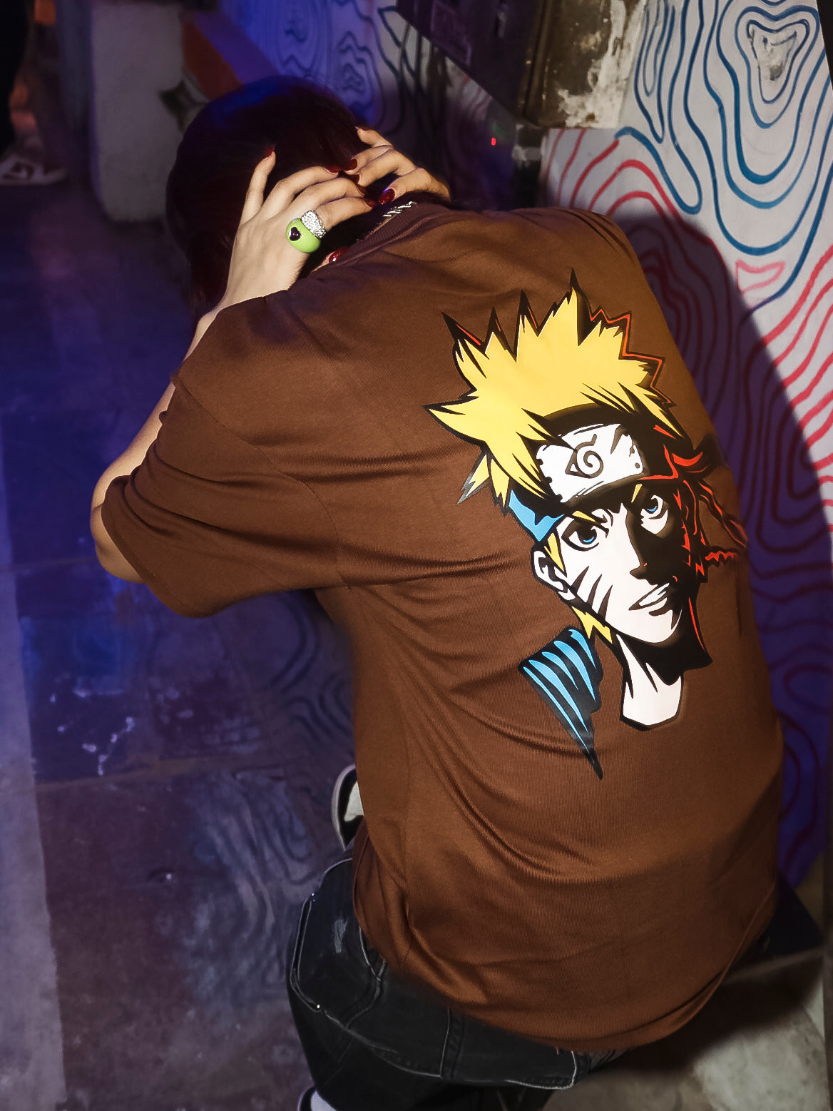 Naruto Oversized 100% Cotton Mocha Brown Printed Unisex T-Shirt