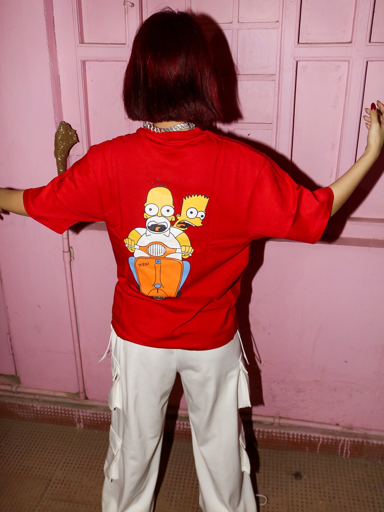 The Simnsobs Oversized 100% Cotton Apple Red Printed Unisex T-Shirt