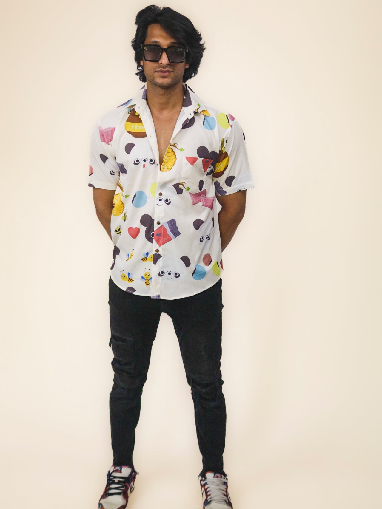 Sweets & Panda Pearl White Limited Edition Summer Cool Half Sleeve 100% Rayon Printed Unisex Shirt