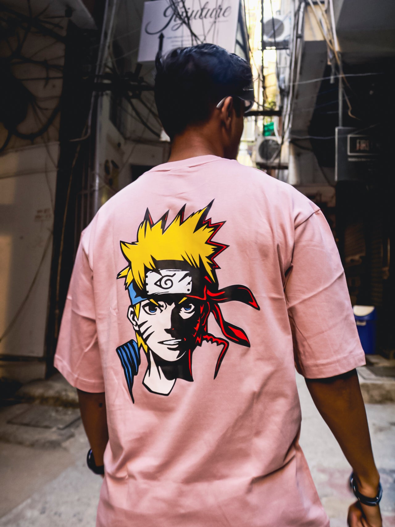 Naruto Oversized 100% Cotton Rose Pink Printed Unisex T-Shirt