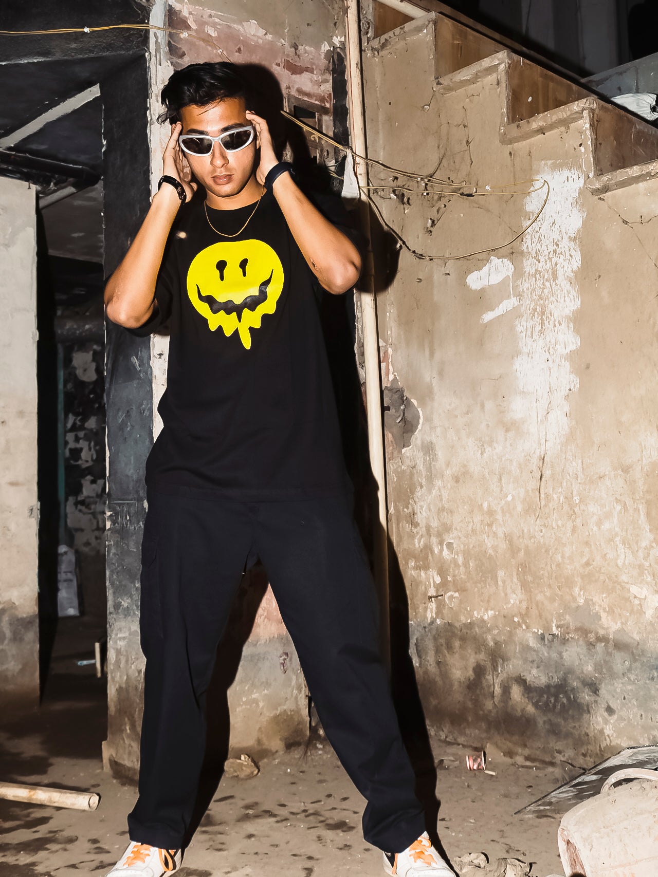 Smiley Oversized 100% Cotton Vantablack Printed Unisex T-Shirt