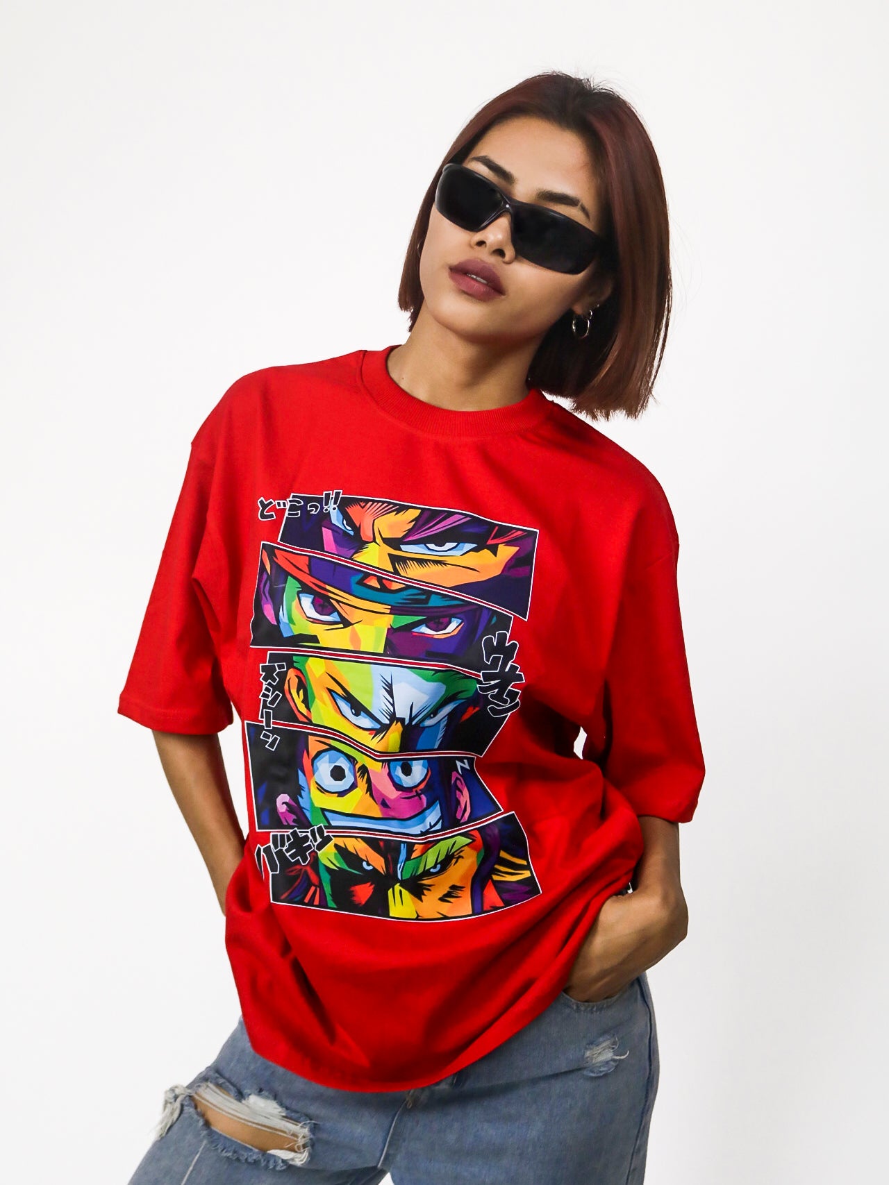 Anime Edition Oversized 100% Cotton Apple Red Printed Unisex T-Shirt