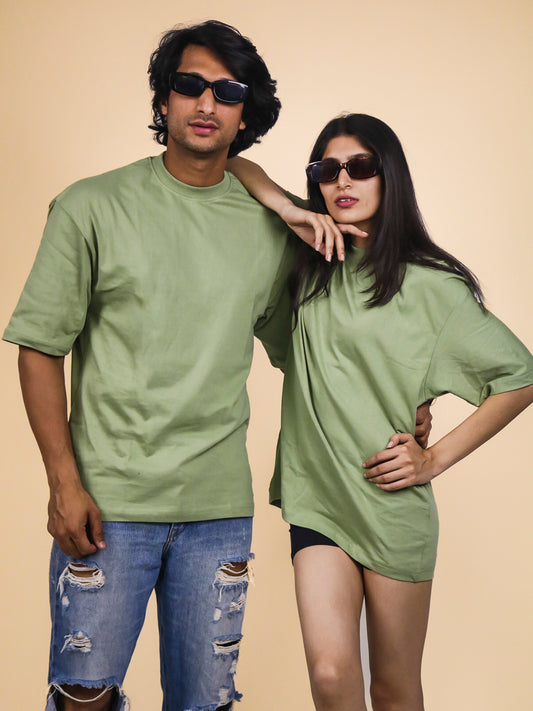 Pastel Green Oversized 100% Cotton Solid Unisex T-Shirt