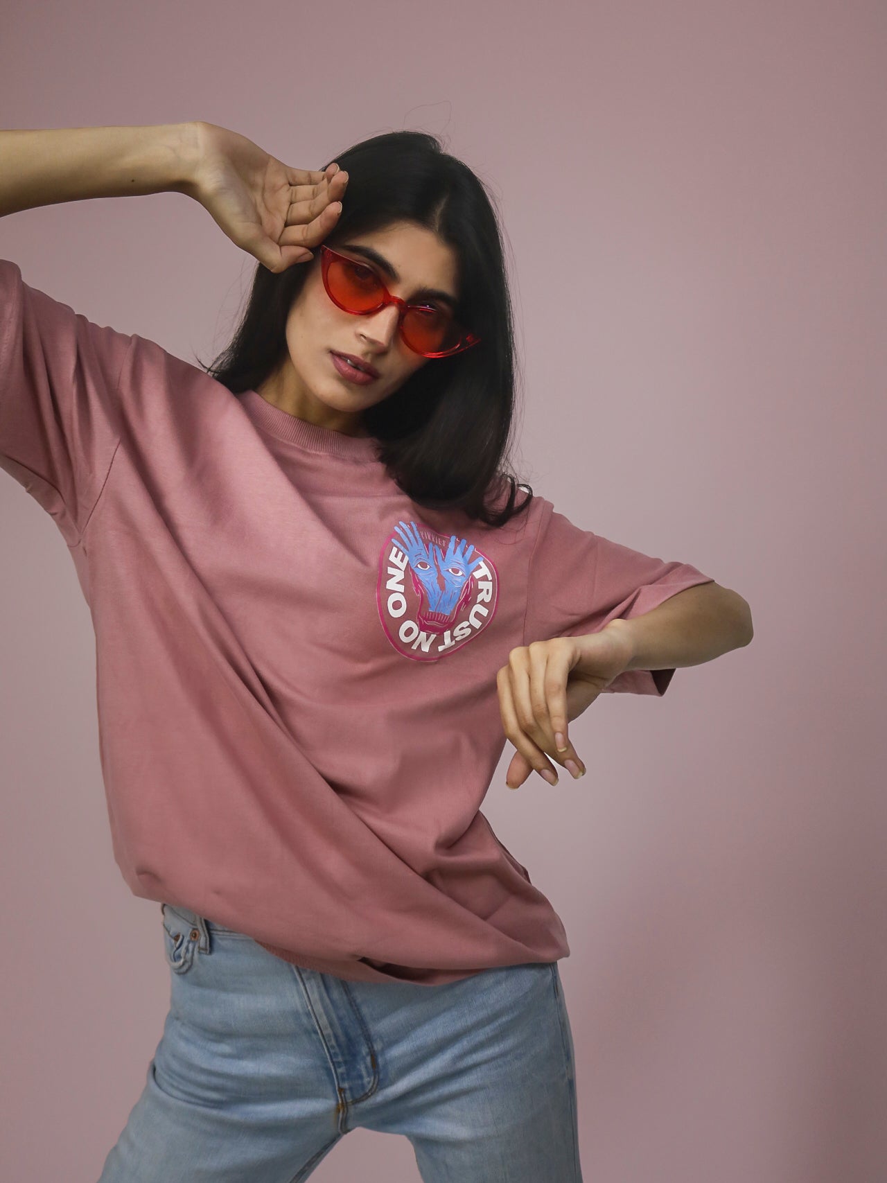 Trust No One Oversized 100% Cotton Soothing Peach Printed Unisex T-Shirt