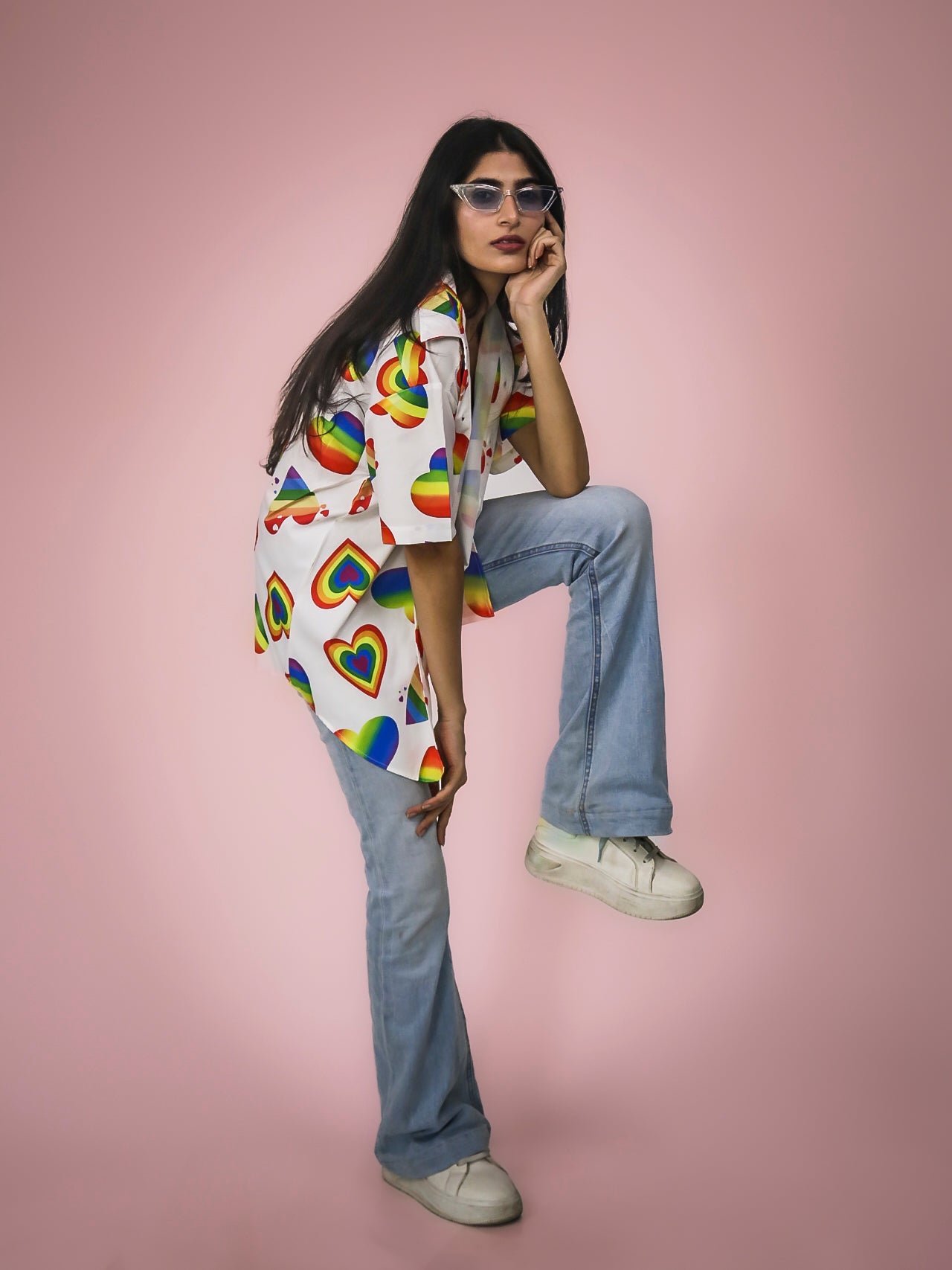 Vibgyor Heart Edition Summer Cool Half Sleeve 100% Rayon Printed Unisex Shirt (White)