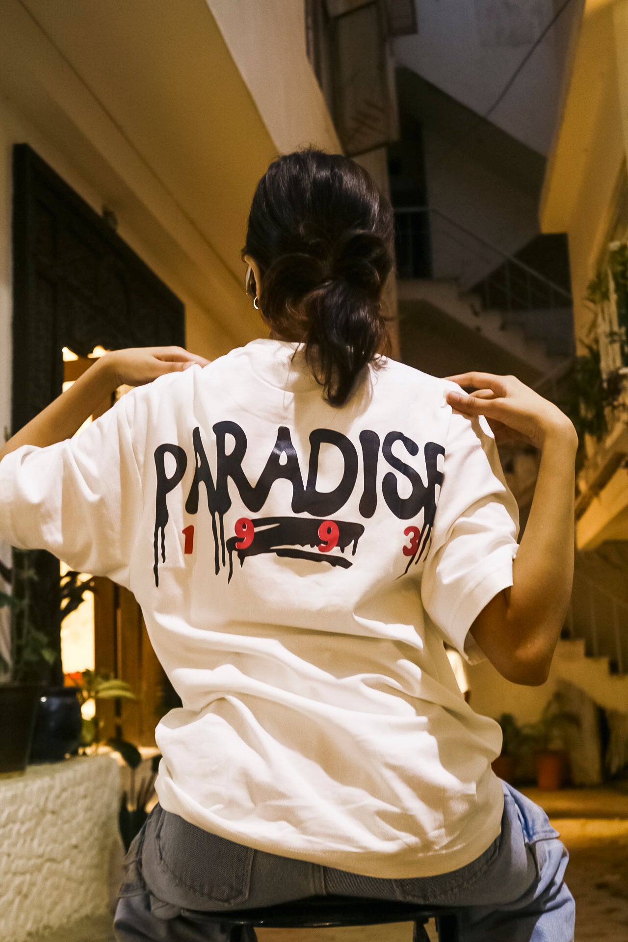 Paradise 1993 Oversized 100% Cotton Pearl White Printed Unisex T-Shirt