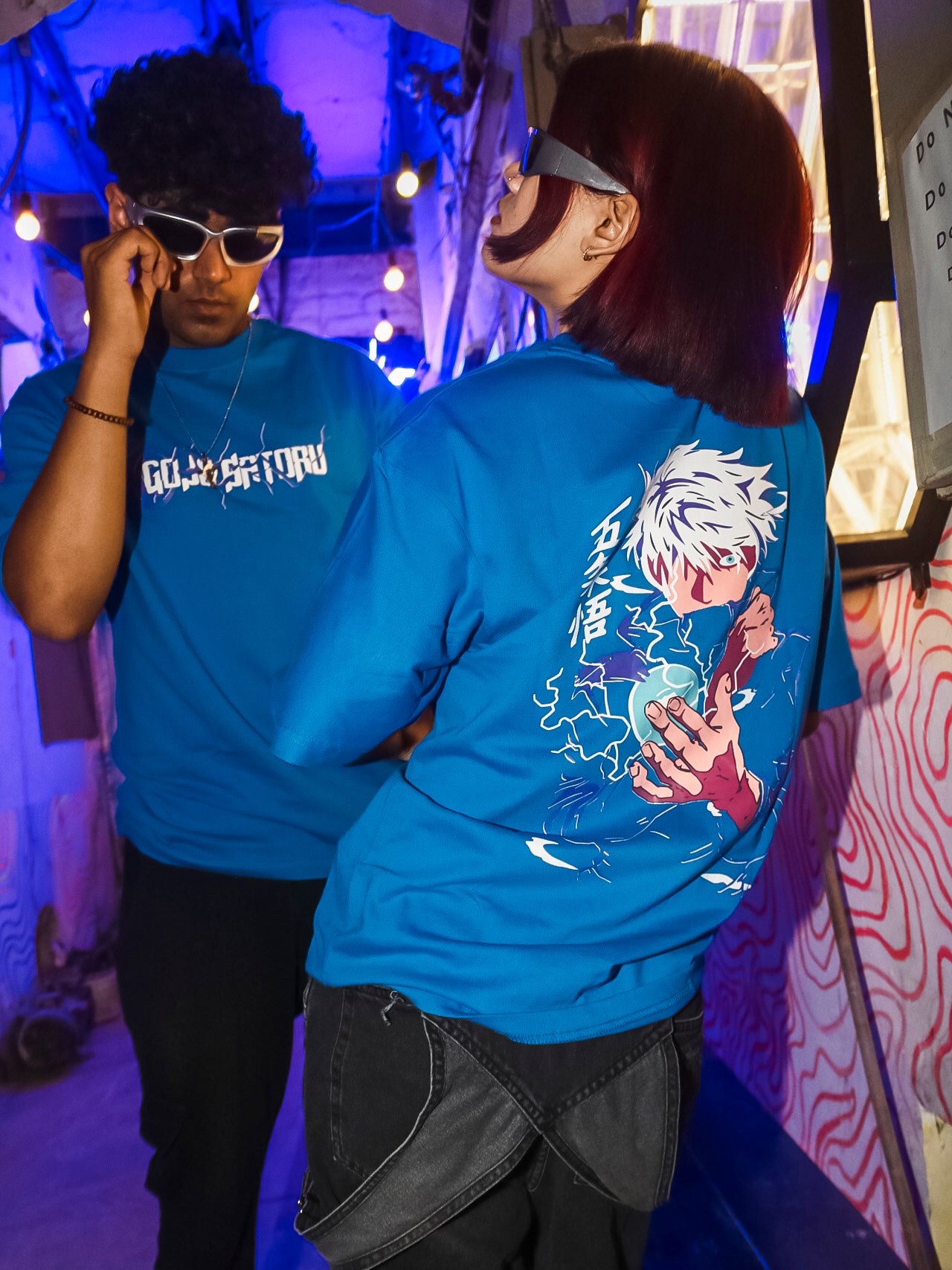 Gojo Satoru Oversized 100% Cotton Azure Blue Printed Unisex T-Shirt