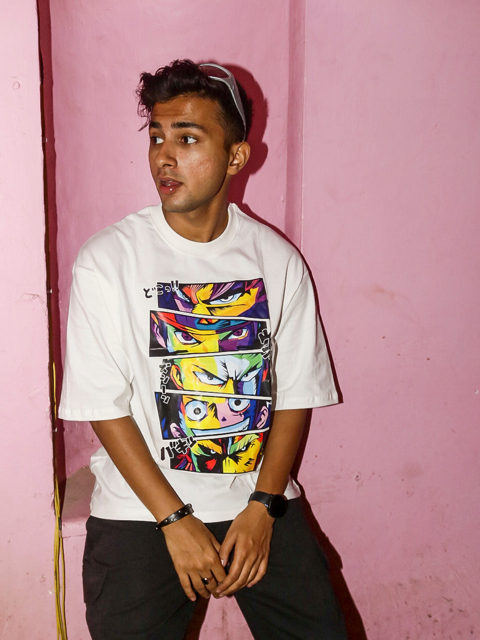 Anime Edition Oversized 100% Cotton Pearl White Printed Unisex T-Shirt
