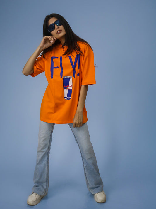 Red Bull Fly Oversized 100% Cotton Carrot Orange Solid Unisex T-Shirt