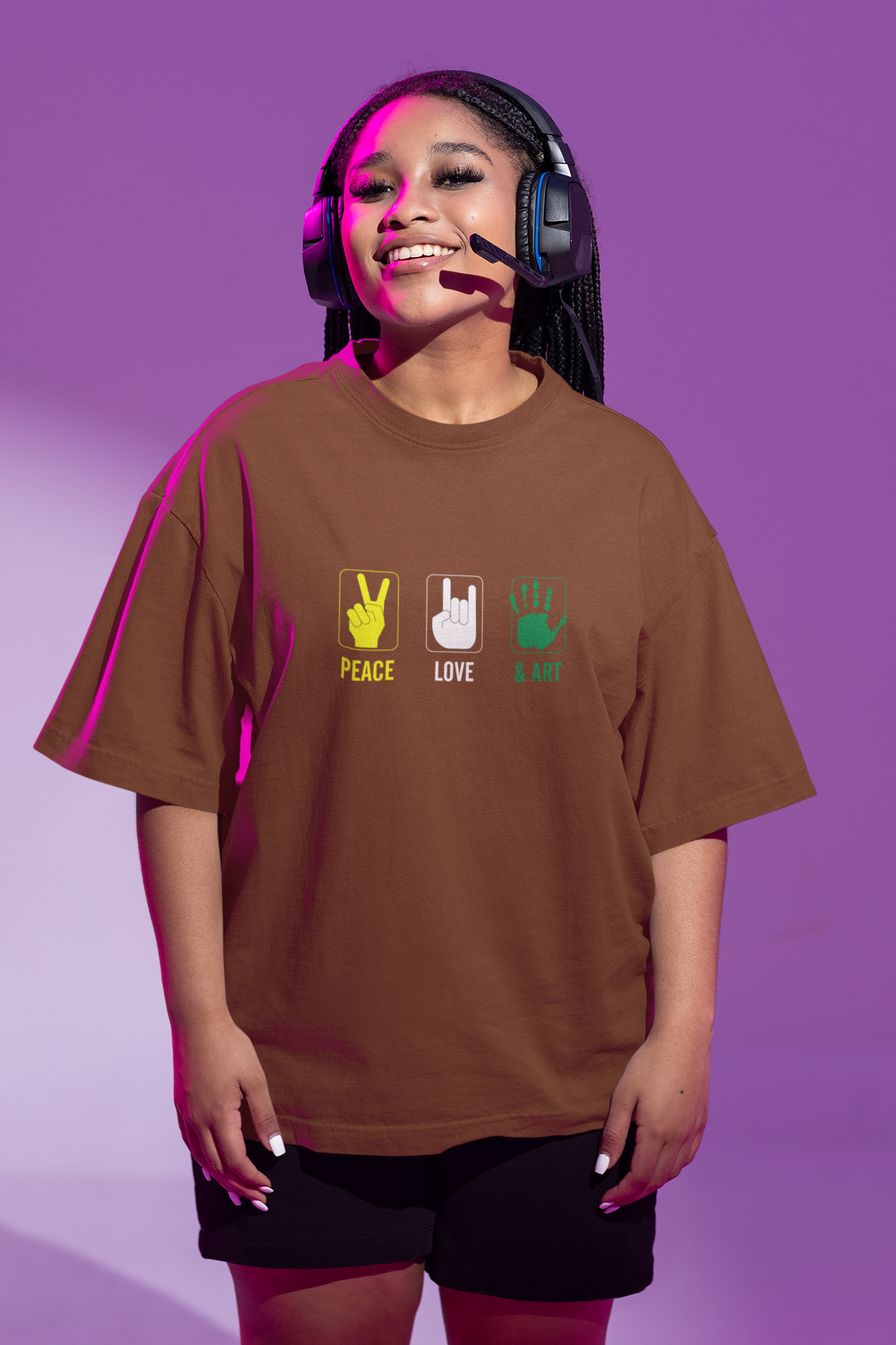 Peace Love & Art Oversized 100% Cotton Printed Unisex T-Shirt